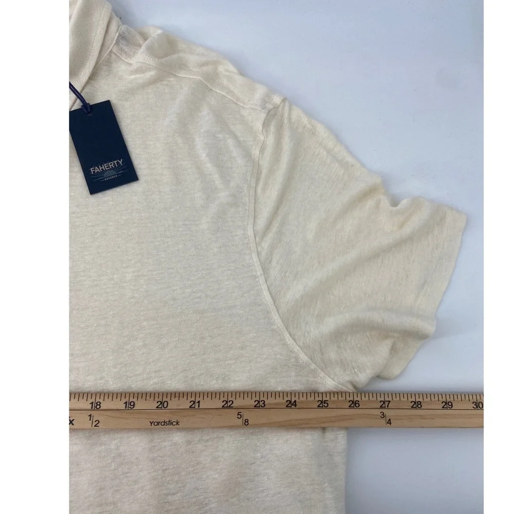 Faherty Polo Mens 2XL Ivory Short Sleeve Linen Coastal Breathable Light Resort